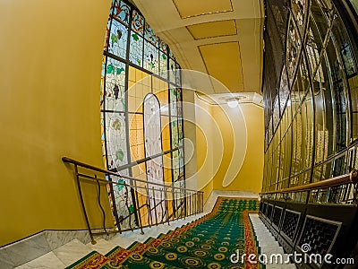 Interior decorative staircase in Metropol hotel in Moscow, Russia Editorial Stock Photo